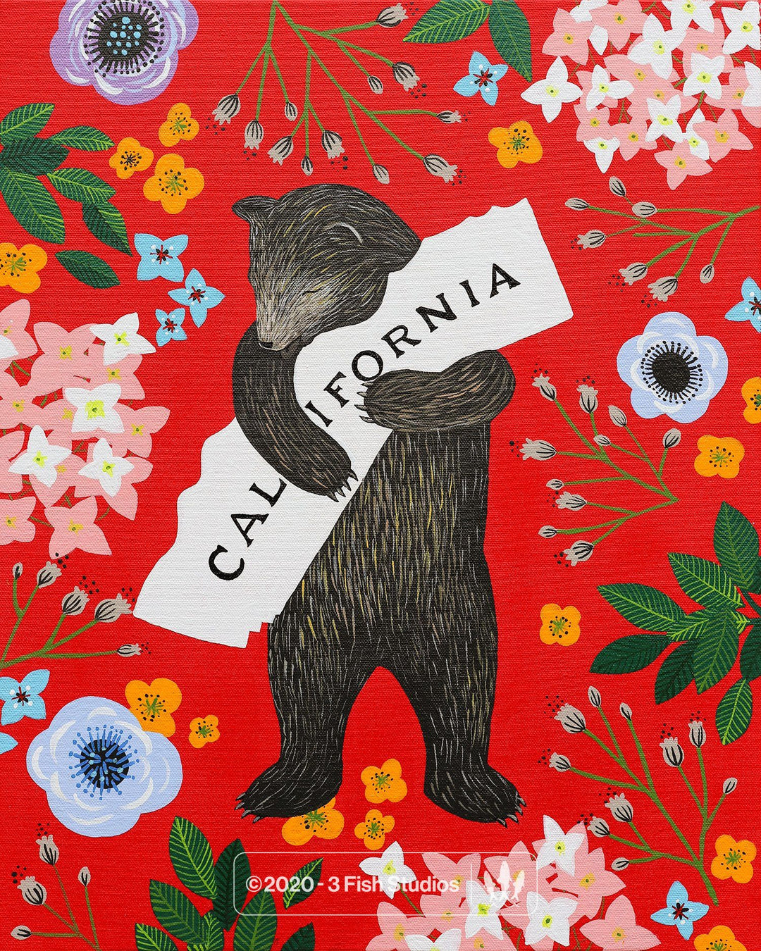 "I Love You California" Red Print by Annie Galvin 3 Fish Studios
