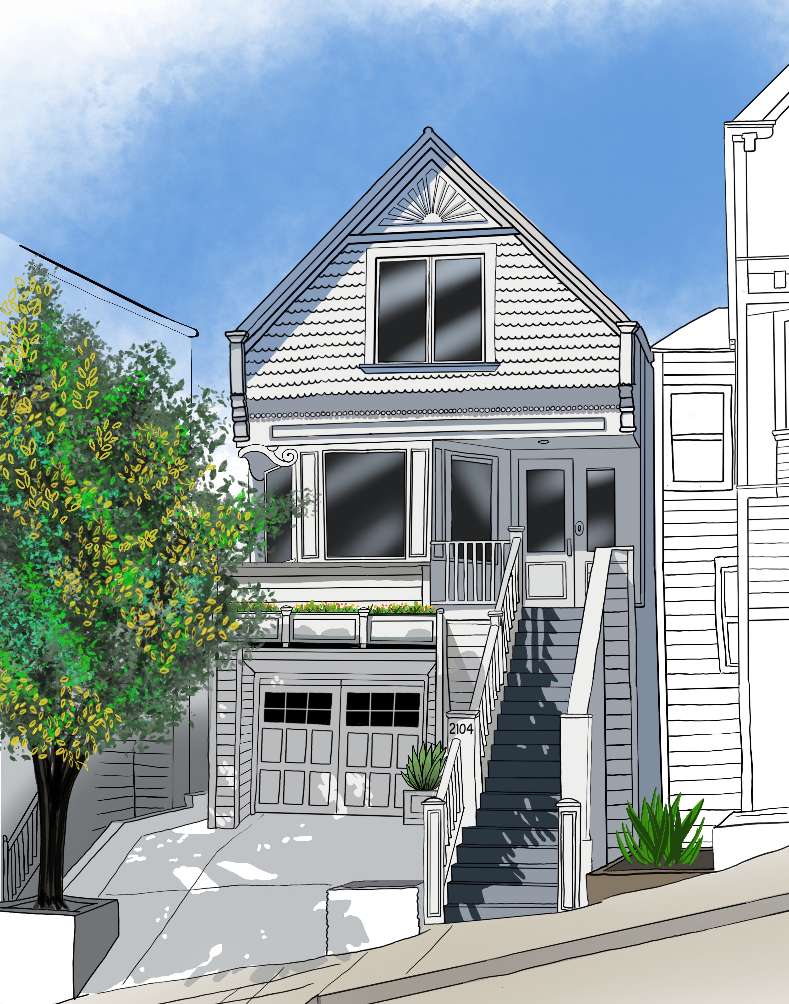 House sitting アクリル画　F3 Custom House Portrait – 3 Fish Studios