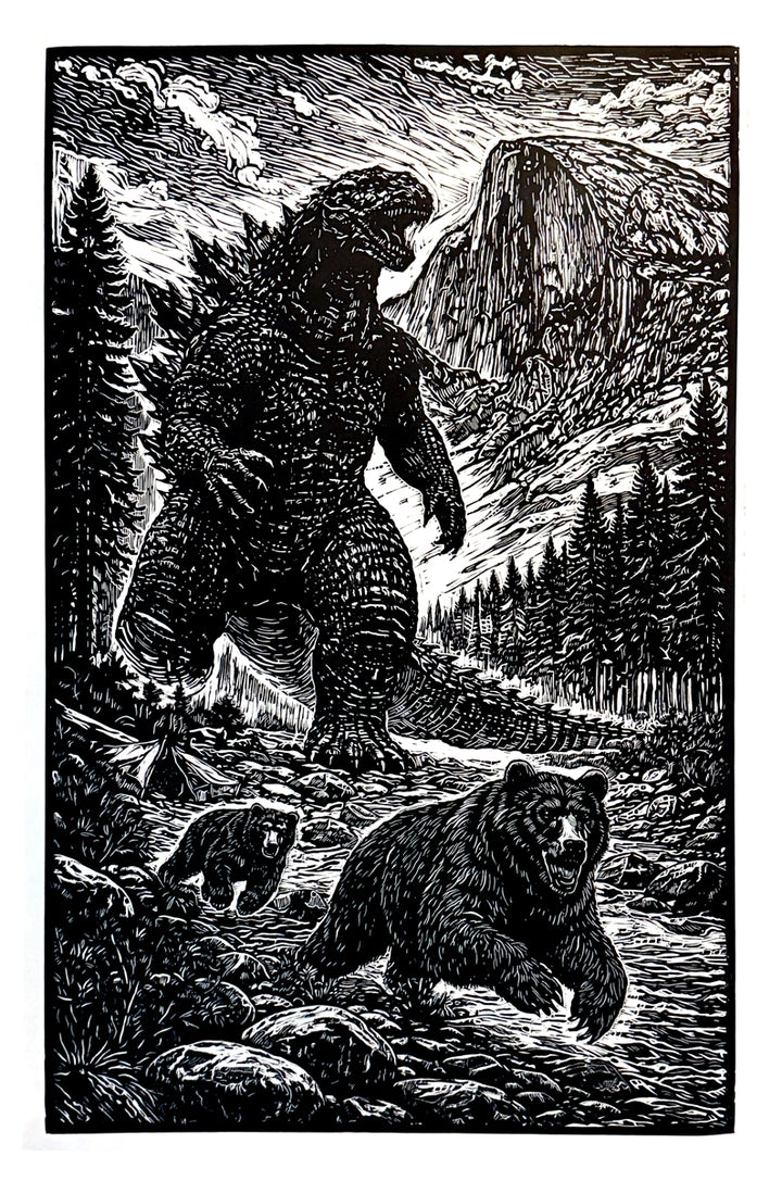 "A Walk in the Park" Original Woodcut