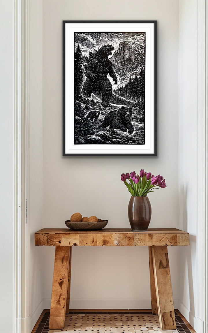 "A Walk in the Park" Original Woodcut