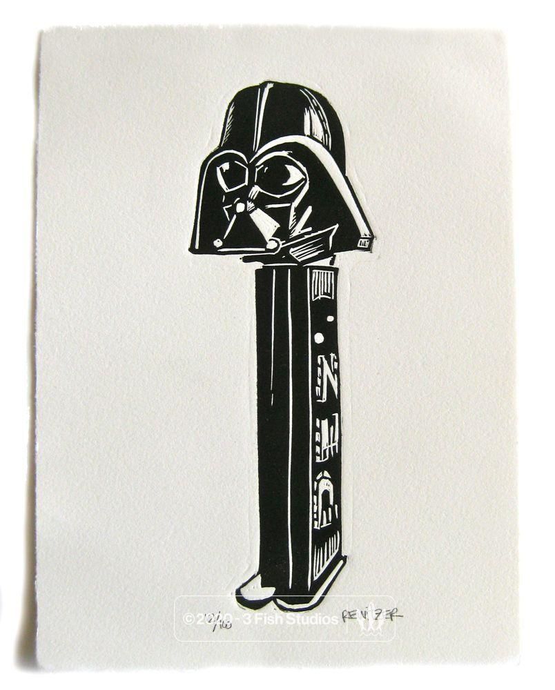  Darth Pez Linocut Print by Eric Rewitzer 3 Fish Studios