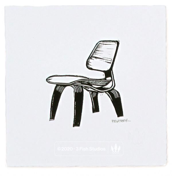 Eames Molded Plywood Chair Linocut Print by Eric Rewitzer 3 Fish Studios