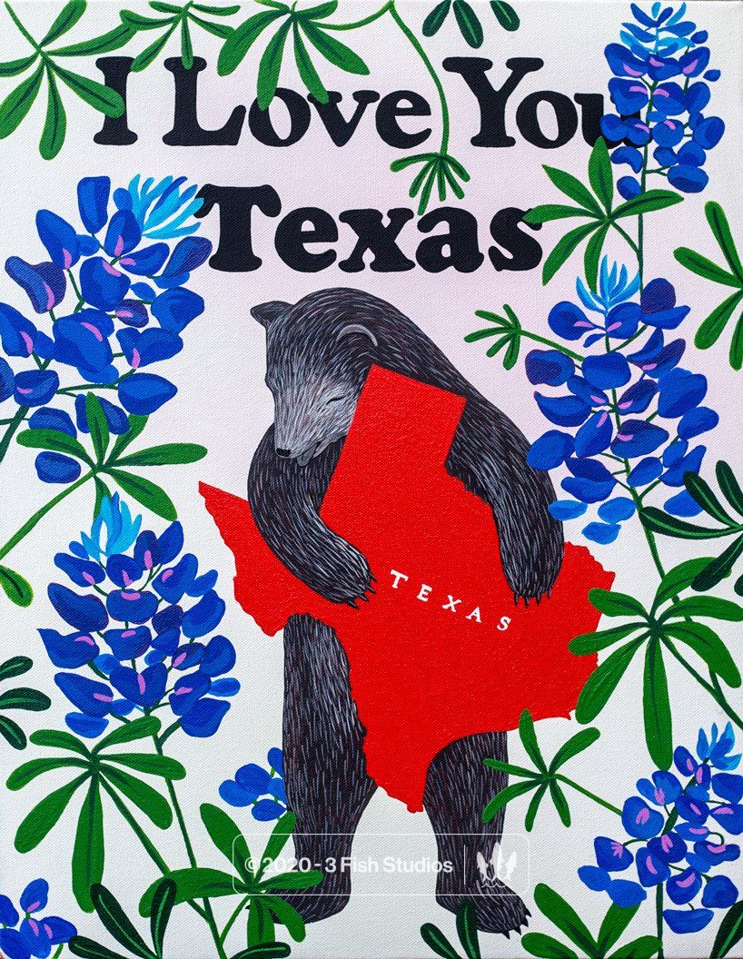 I Love You Texas Print by Annie Galvin 3 Fish Studios