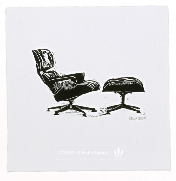 Eames Lounge Linocut Print by Eric Rewitzer 3 Fish Studios